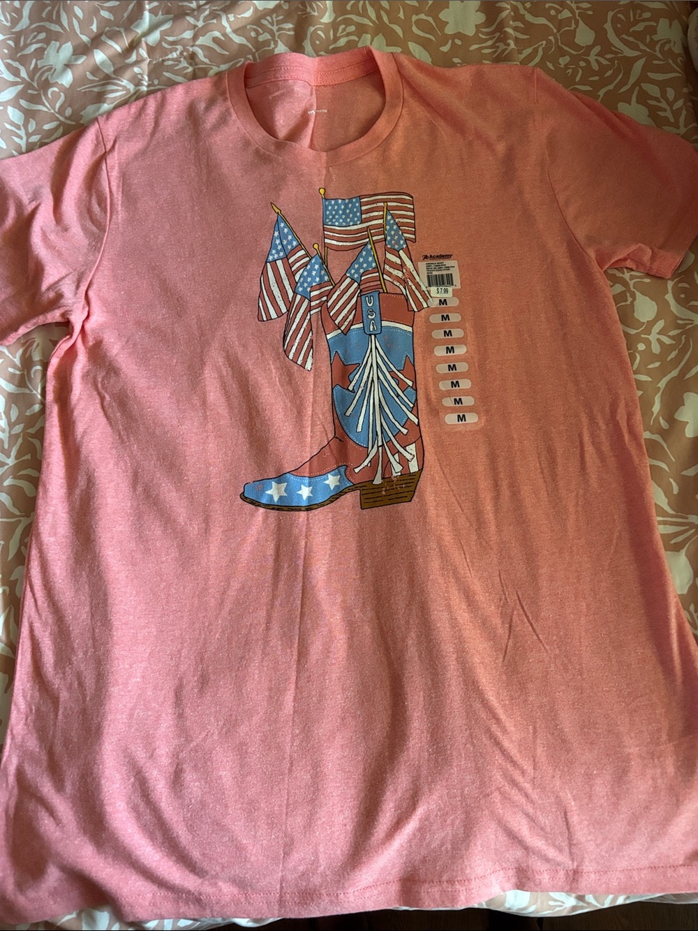Women’s Pink Short Sleeve Tee with Americana Boot Graphic